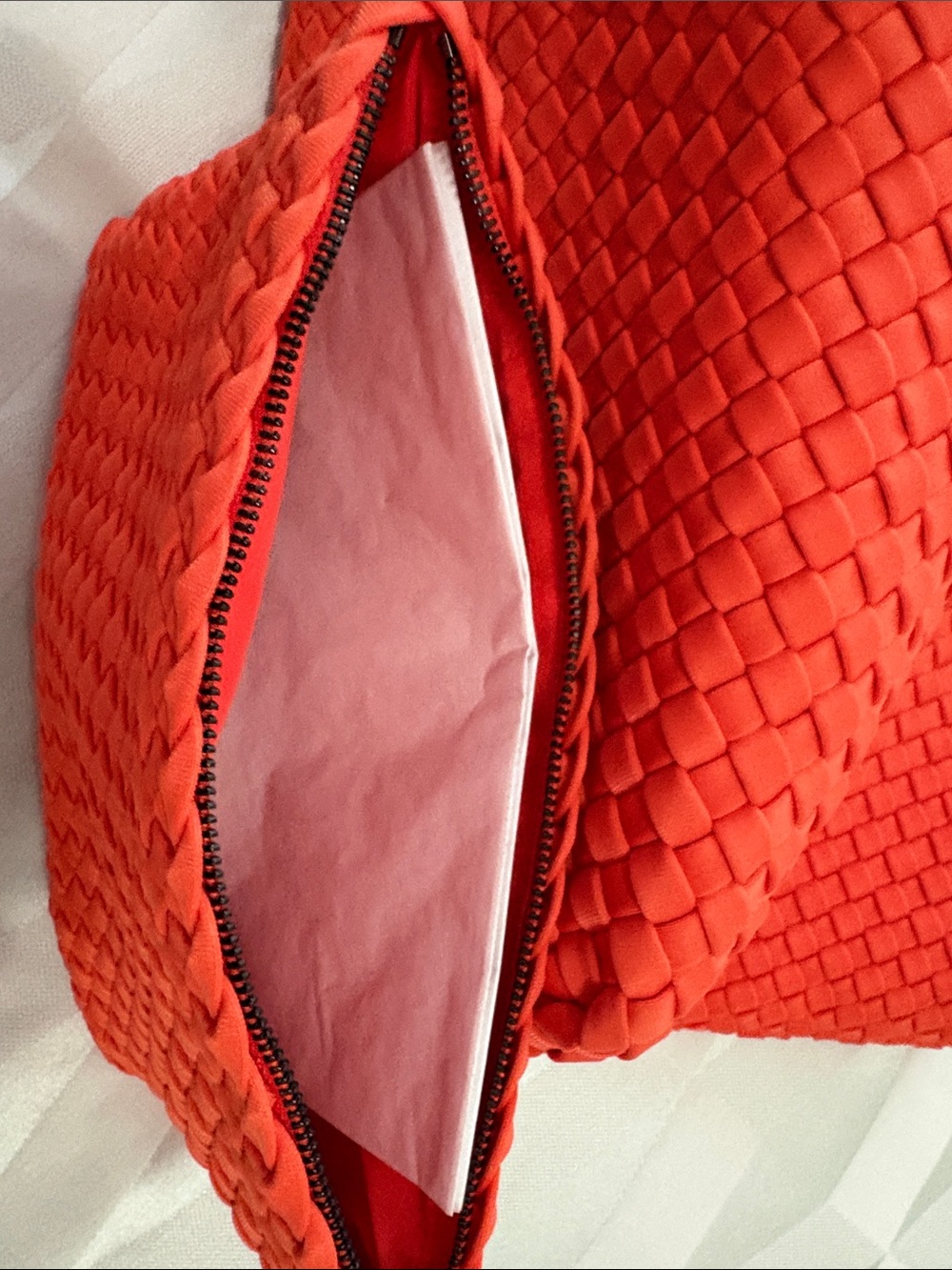 Orange Woven Tote Bag with Matching Pouch - Picture 3 of 9
